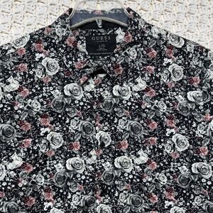 Guess Slim Fit Shirt Mens Sz L Black Pink Gray Floral Long Sleeve Button-Up